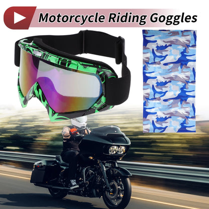 Motorcycle Riding Goggles 1 x Blue Lens Green Frame PC TPU for Motorcycle