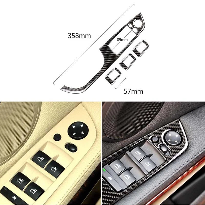 Carbon Fiber Window Switch Cover Trim fit For BMW 3 Series 320i 325i 2005-2012