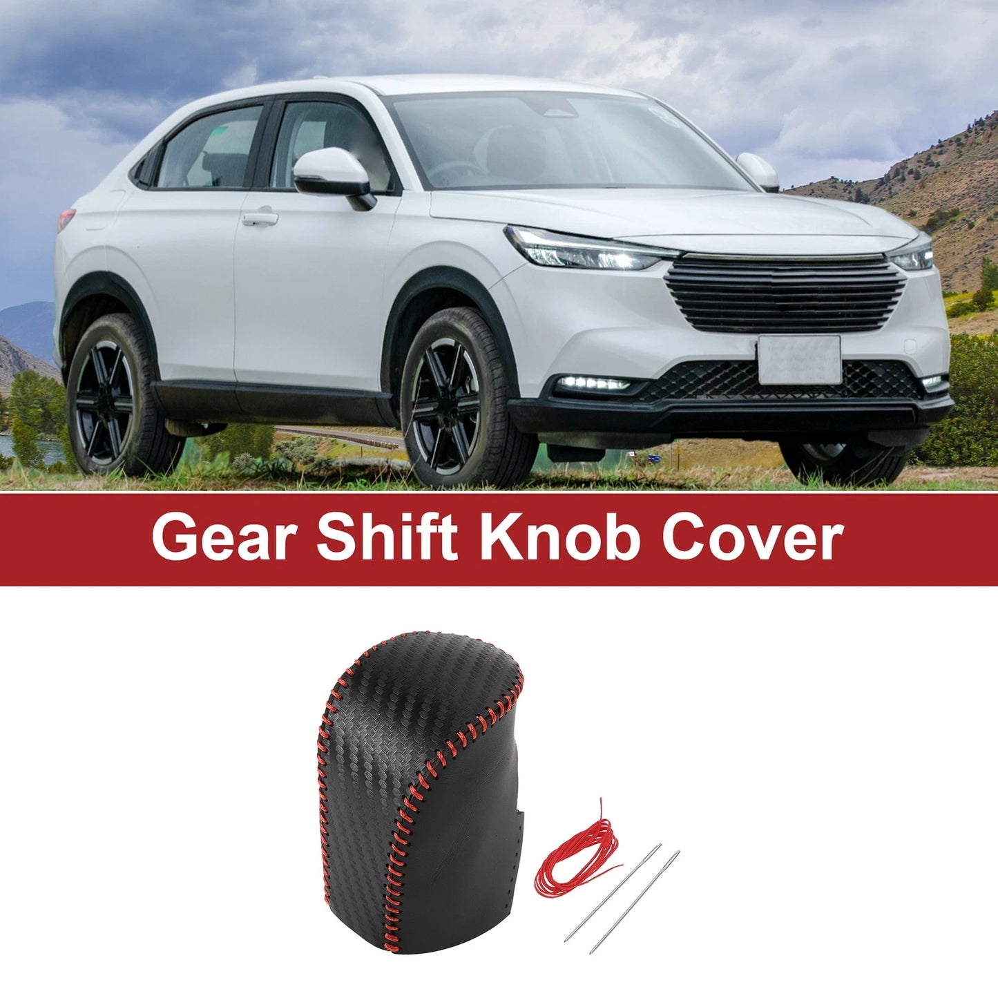 Gear Shift Knob Cover for Honda HR-V 2023-2024 Black Carbon Fiber Red