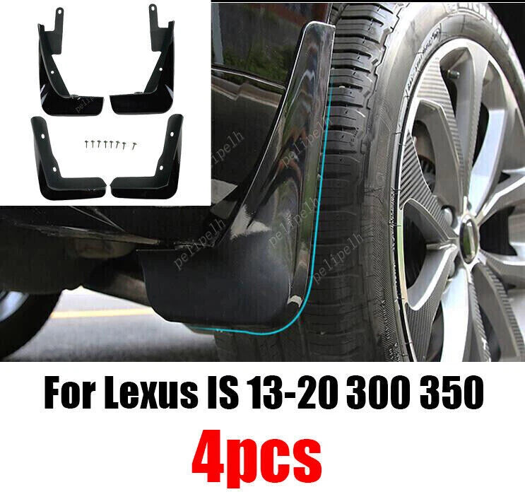Mud Flap Splash Guard Front Rear L&R ABS Gloss Black for Lexus IS (2013–2020)