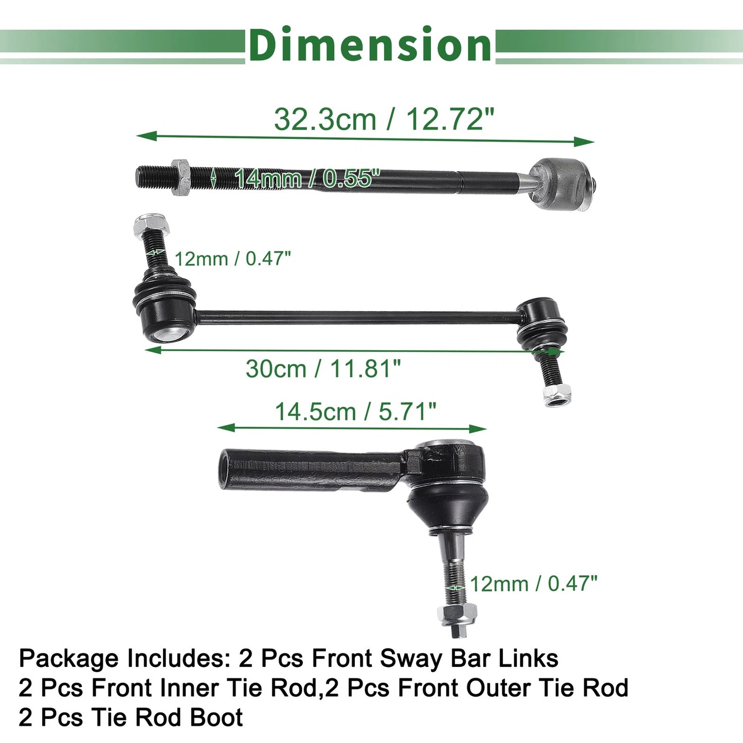 8pcs Front Suspension Kit Tie Rod End Sway Bar Link for Dodge Journey