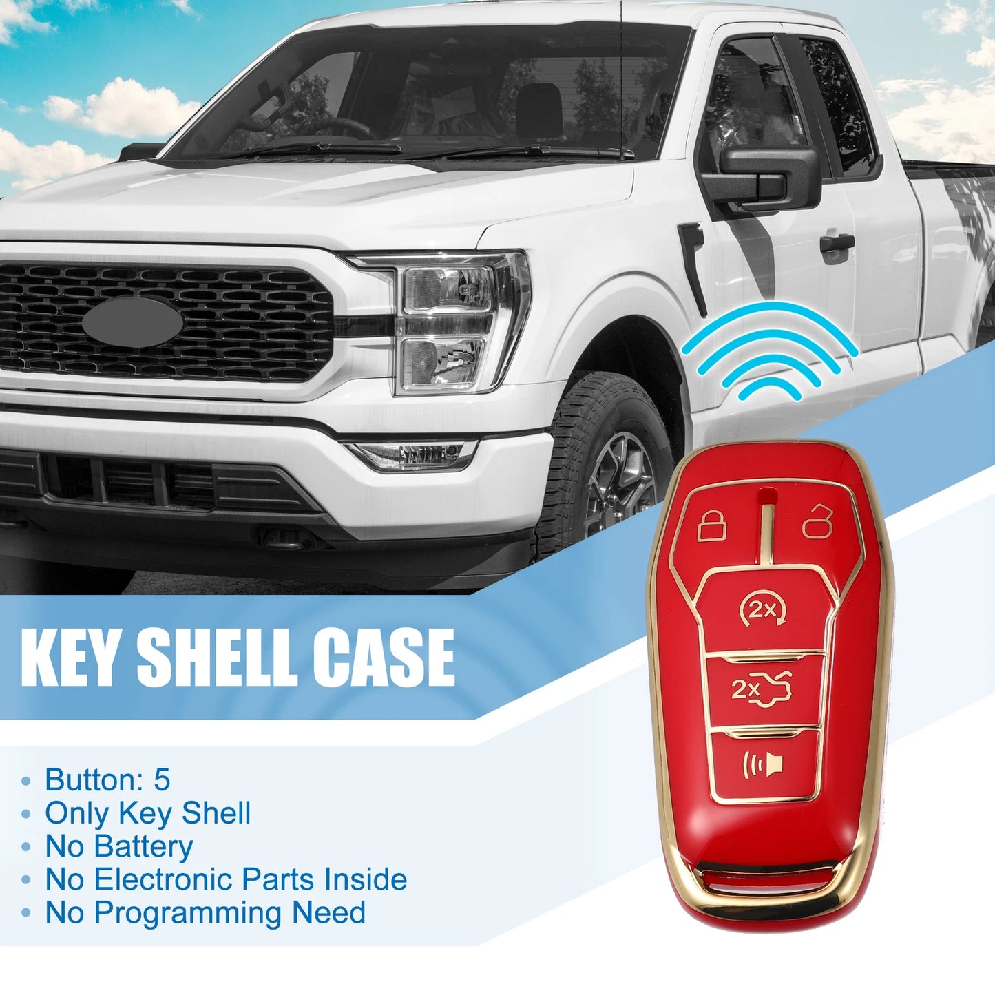 TPU Remote Key Fob Case Cover 5 Button for Ford Fusion F150 Mustang (2006-2023)