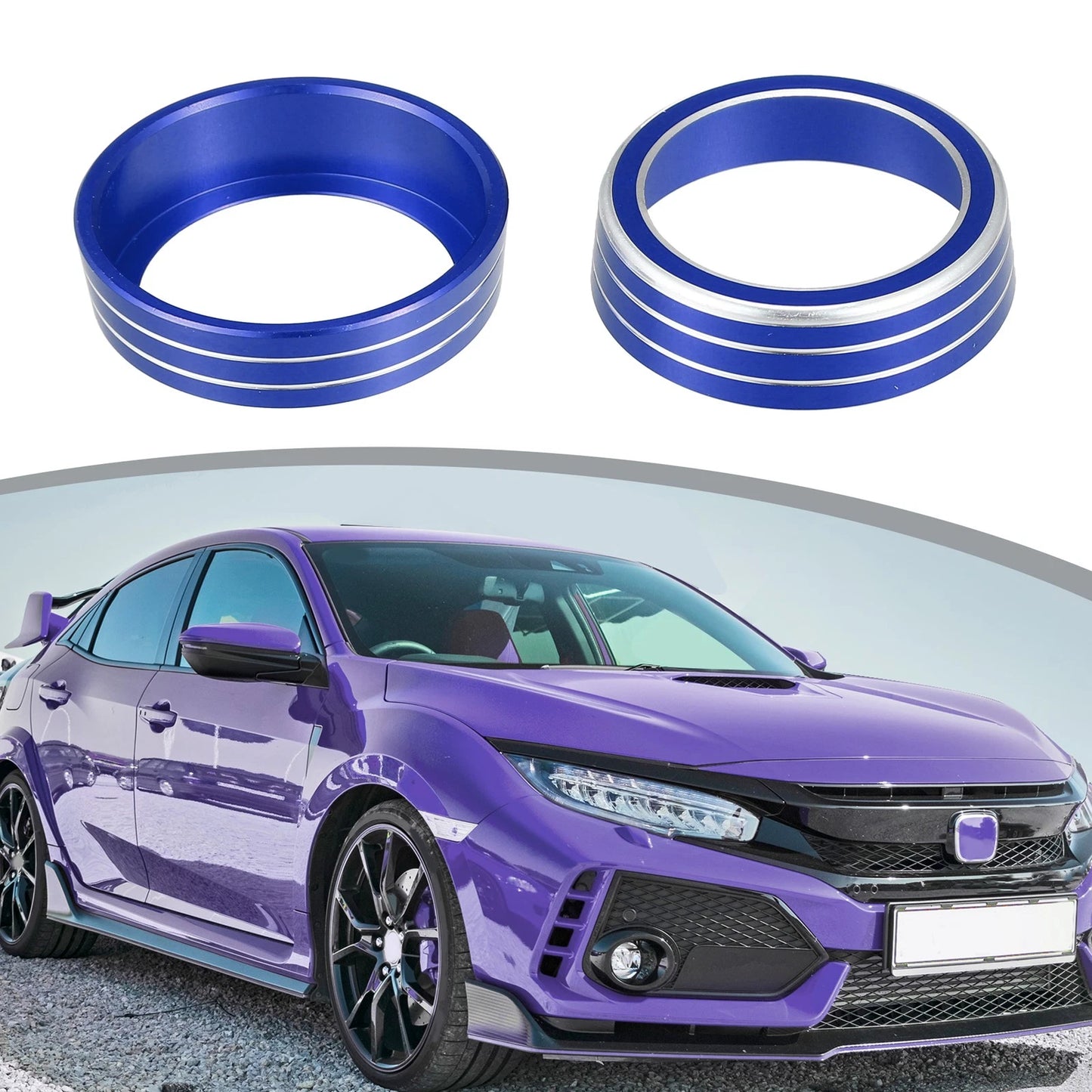 3 x Blue AC Knob Covers & Engine Start Button Cover for Honda Civic (2016-2021)
