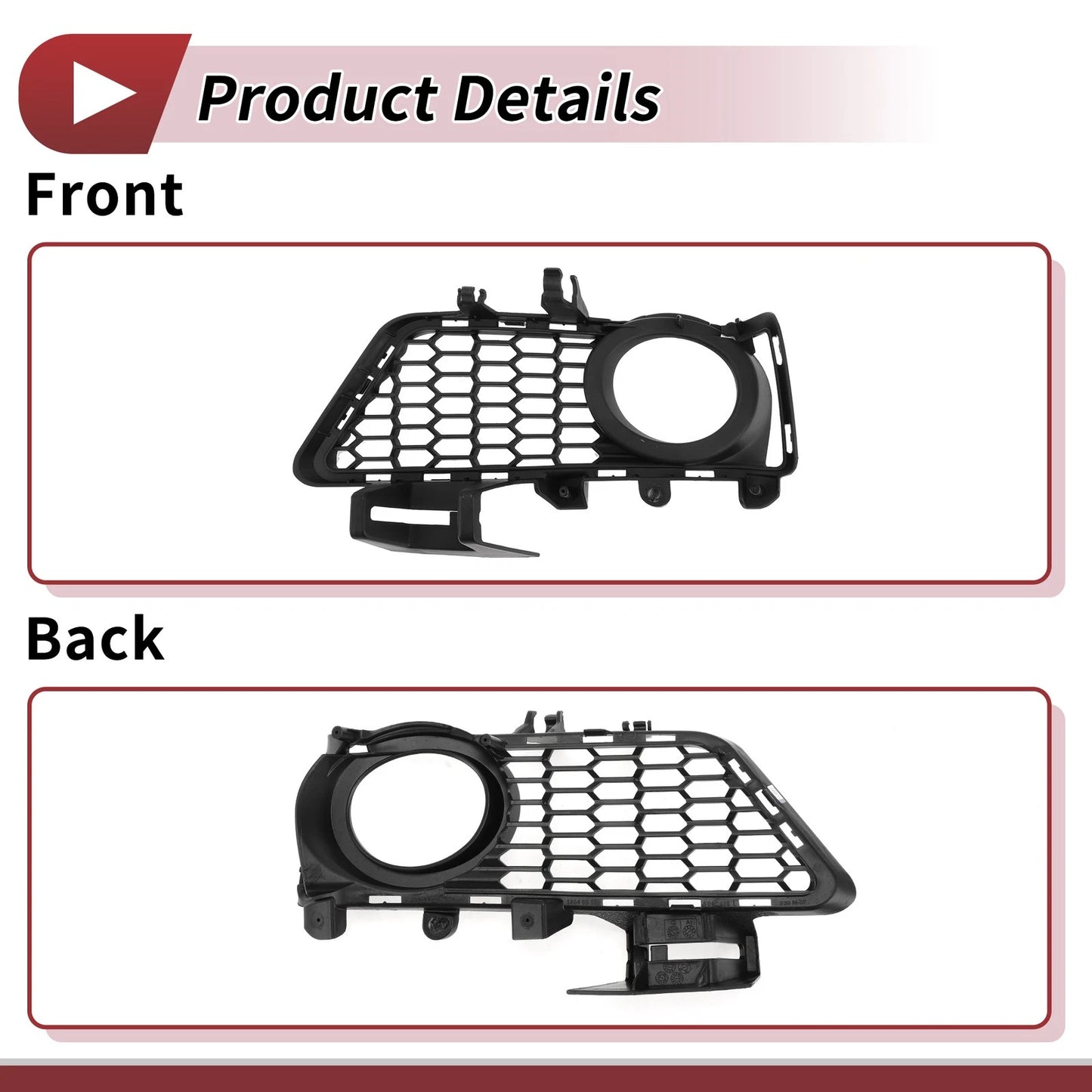 Front Left Fog Light Grill for BMW 3 Series (2012-2019) - 1 Pc Black