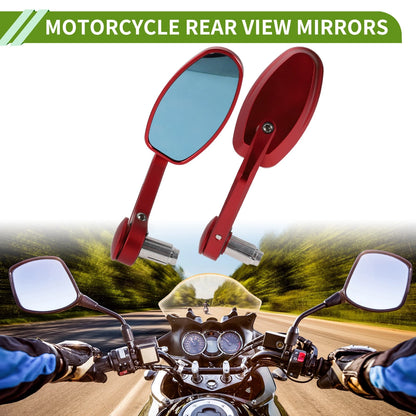 Motorcycle Rear View Mirrors Oval Shape Handlebar Mirrors Red Aluminum
