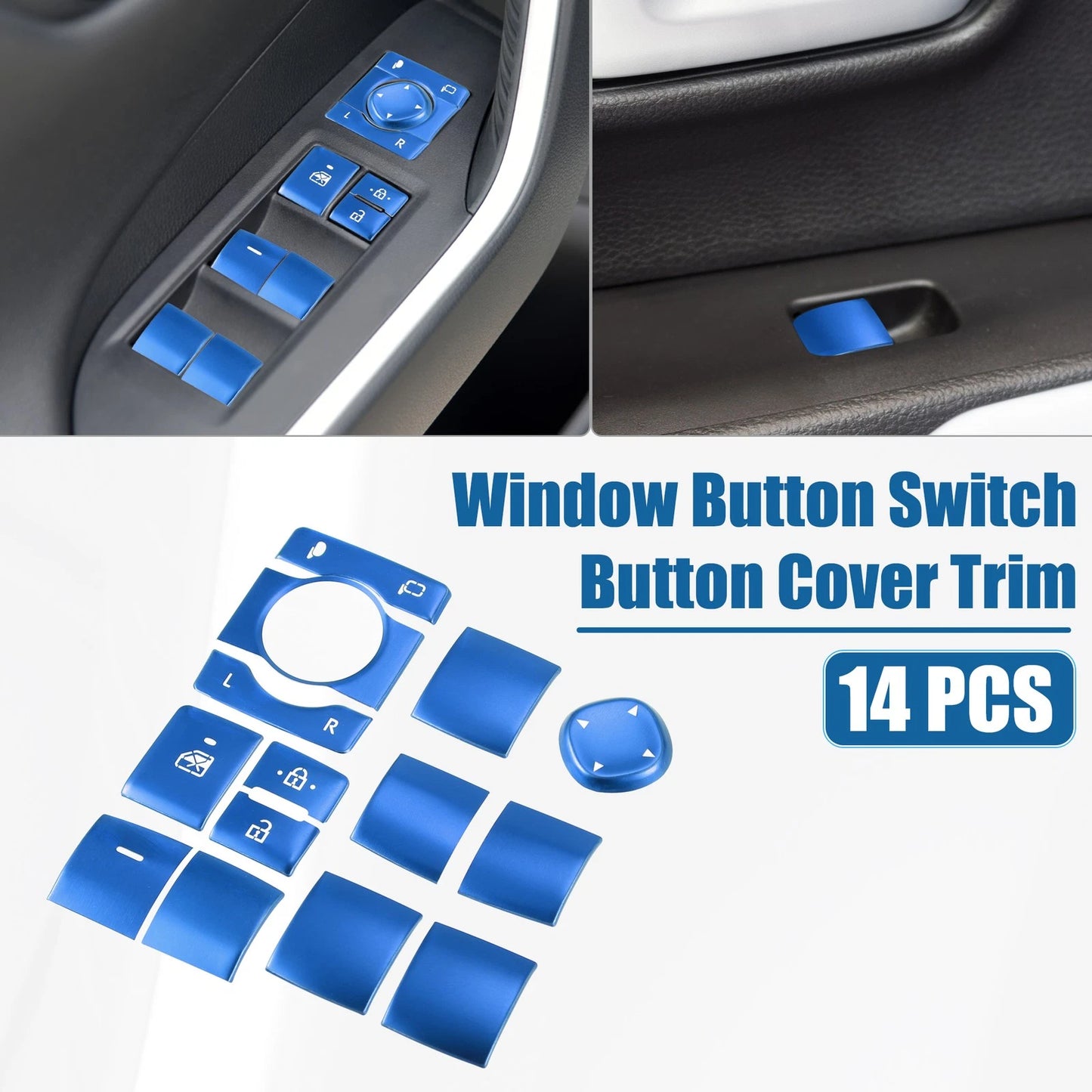 14 x Window Switch Button Cover Trim for Toyota RAV4 (2019-2022) Aluminum Blue