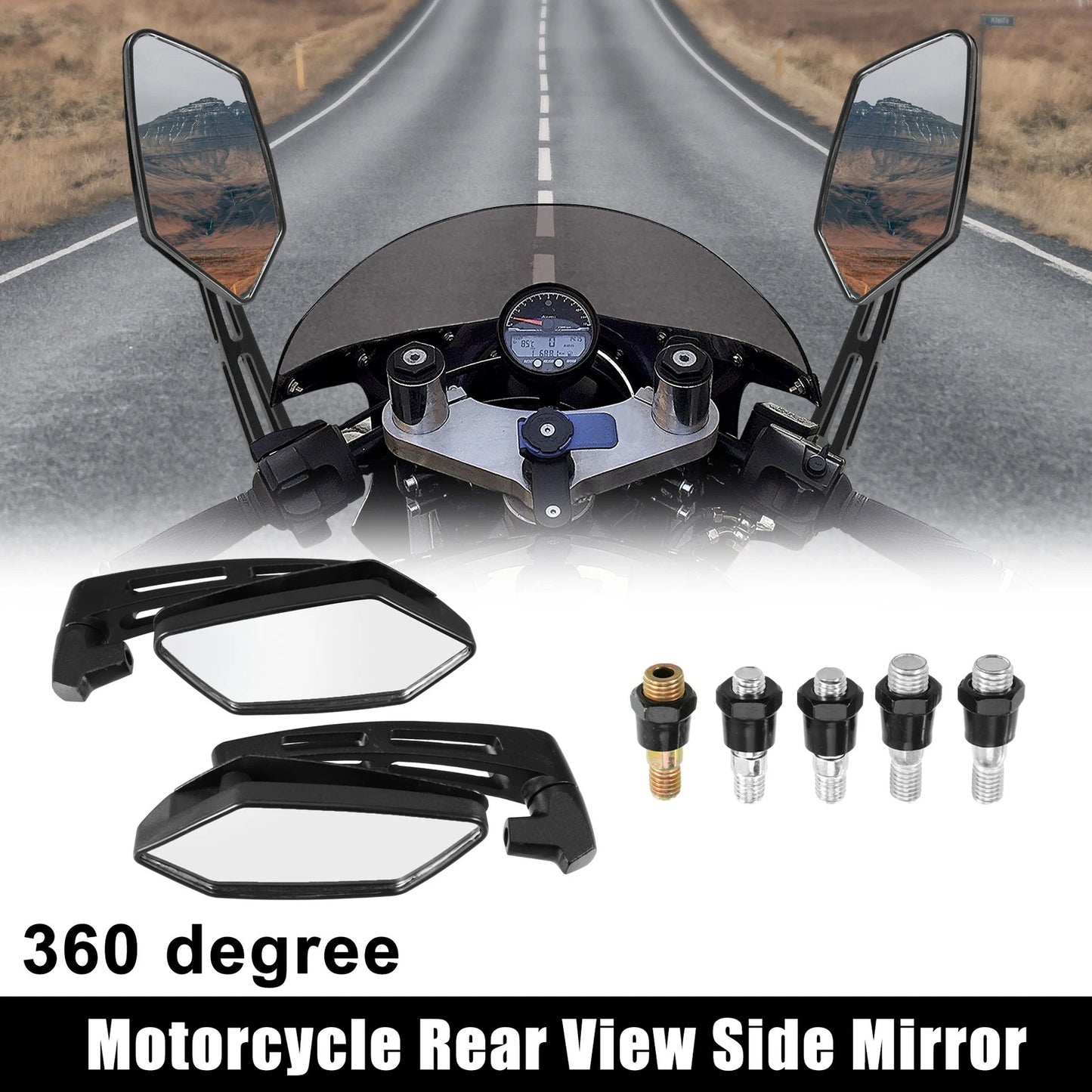 1 Set 8mm 10mm Screw Rearview Mirror Carbon Fiber Pattern for Motorcycle