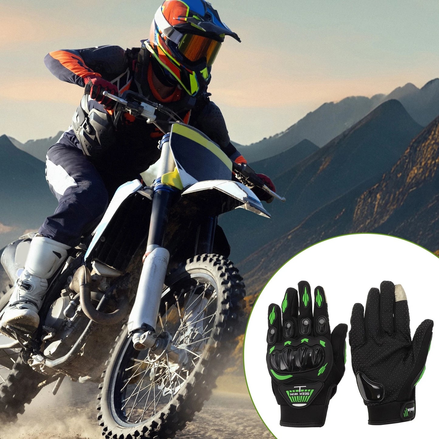 XXL Motorcycle Gloves Breathable Full Finger Nylon Outdoor Gloves Green