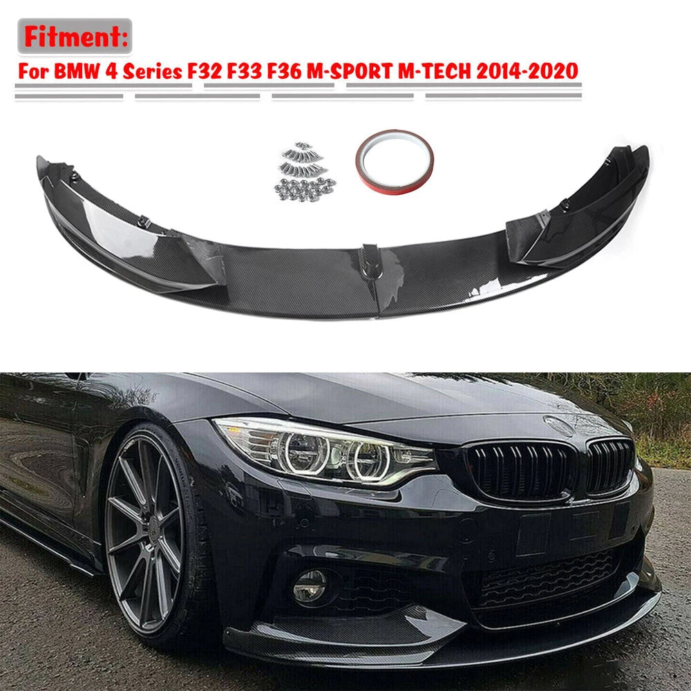 Carbon Fiber Look Bumper Lip Spoiler Splitter for 14-20 BMW F32 F33 F36 M Sport
