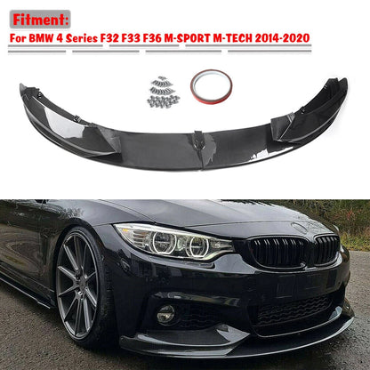 Carbon Fiber Look Bumper Lip Spoiler Splitter for 14-20 BMW F32 F33 F36 M Sport