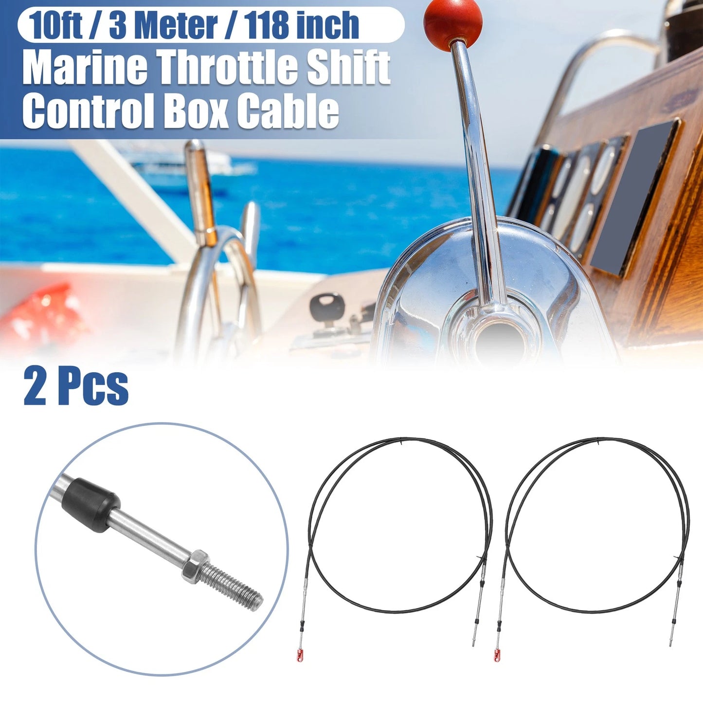 2 x Marine Throttle Shift Control Box Cable with Clevis Black for Marine Engine