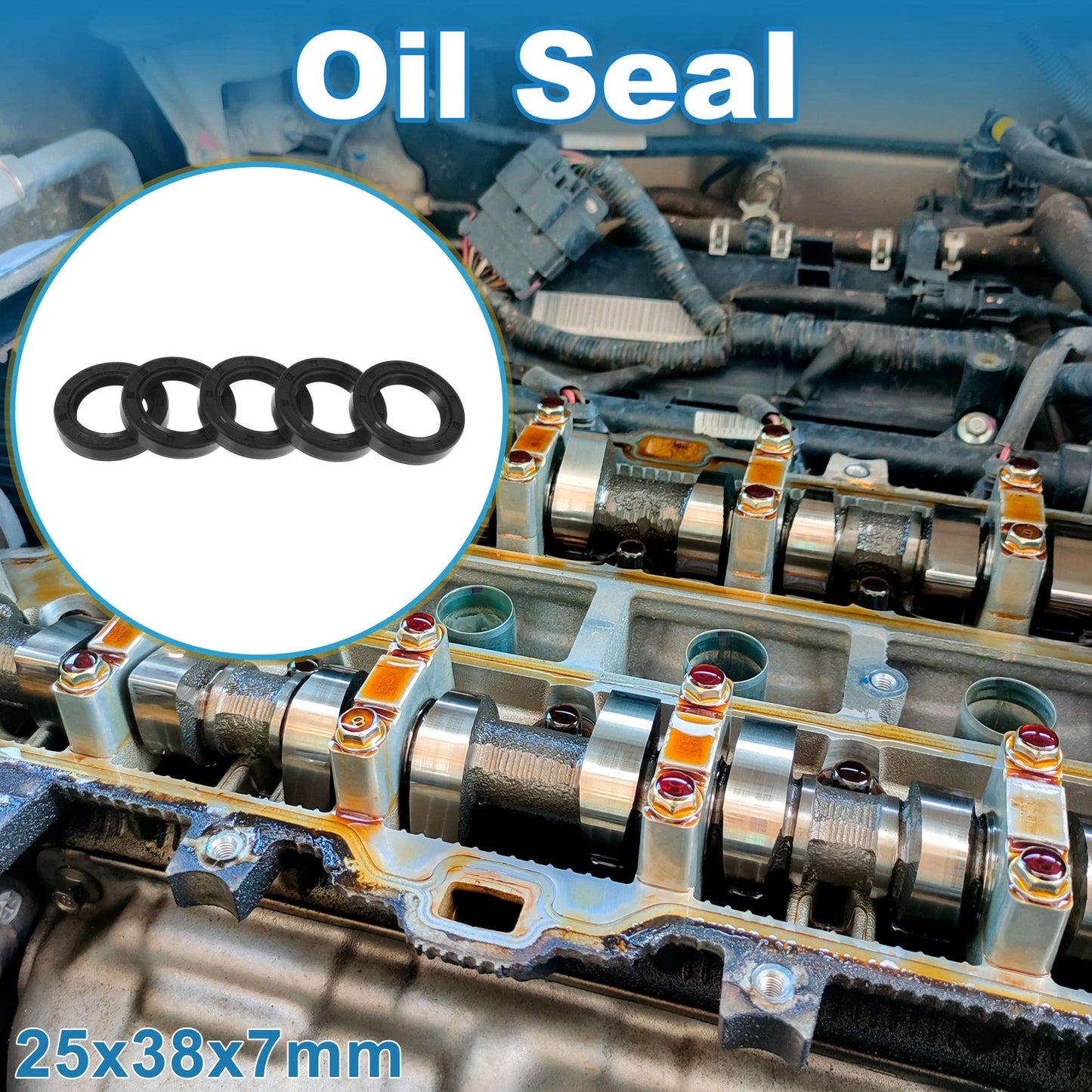 Oil Seal Seal Ring 25x38x7mm Rotary Shaft Seal Nitrile Rubber Black 5 Pcs