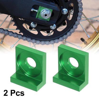 Chain Adjuster Block Tensioner Green Metal 2 x 12mm Hole Dia for Motorcycle