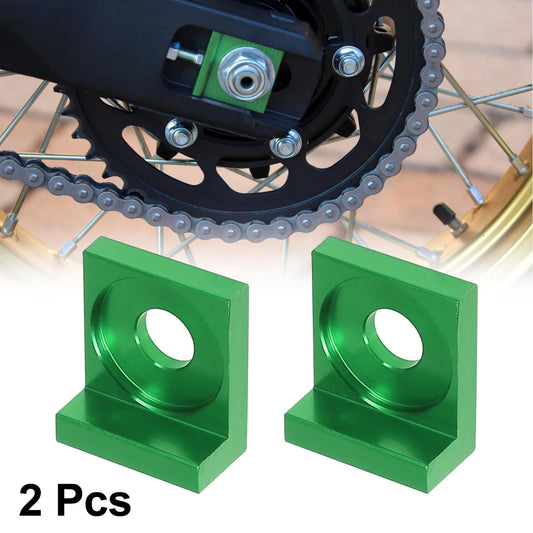 Chain Adjuster Block Tensioner Green Metal 2 x 12mm Hole Dia for Motorcycle