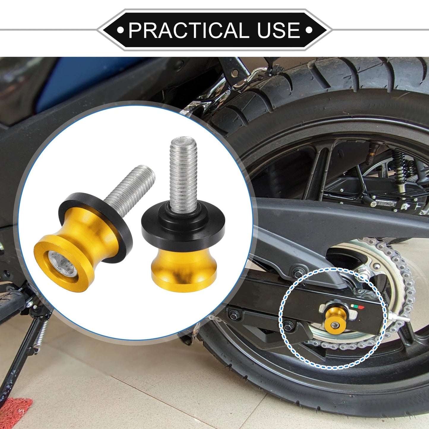 1 Pair Swingarm Spools 10mm M10x1.5 for Motorcycle Aluminum Alloy Gold Tone