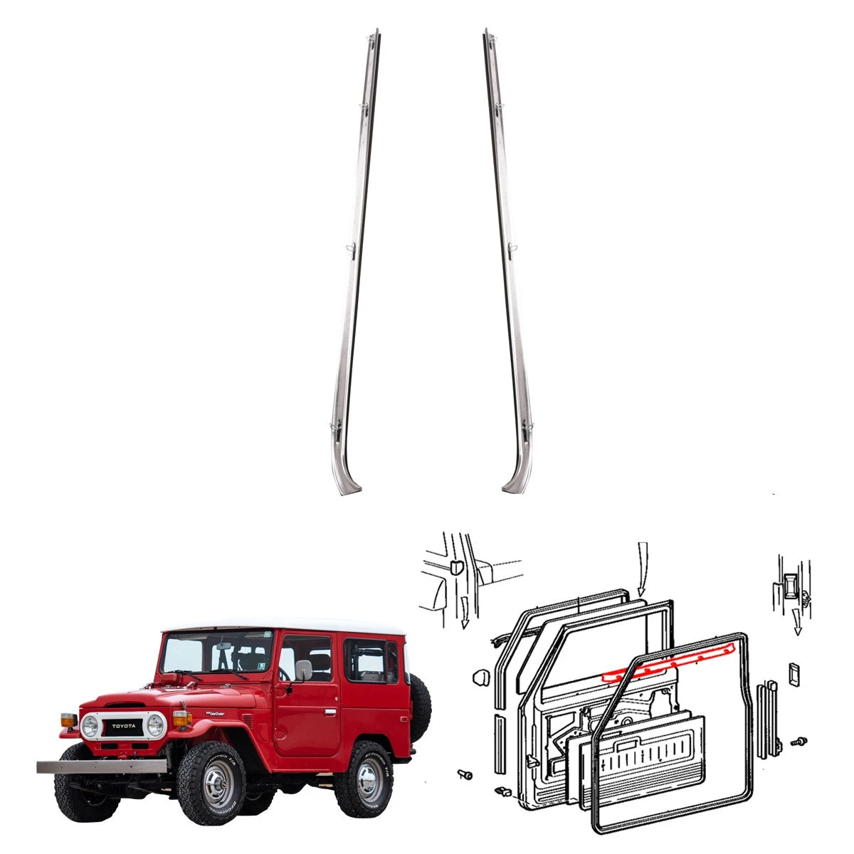 Front Door Glass Weatherstrip for Toyota Land Cruiser BJ42 FJ45 HJ47 1980-1984
