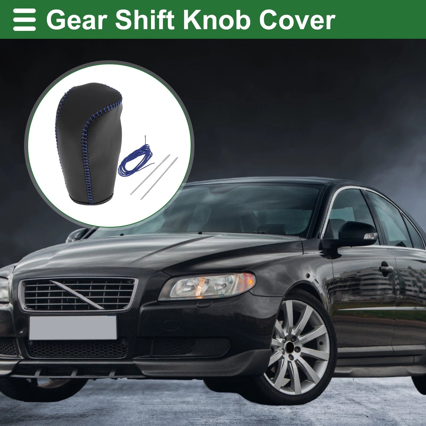 1 Pc Gear Shift Knob Cover for Volvo S80 (2007-2012) Black Blue Faux Leather