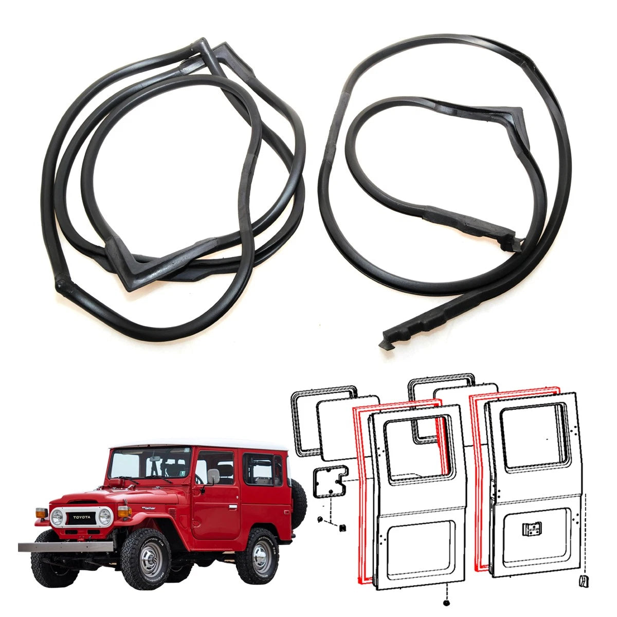 Back Swing Door Weatherstrip Set for Toyota Land Cruiser BJ40 FJ40 2-Door Hardtop