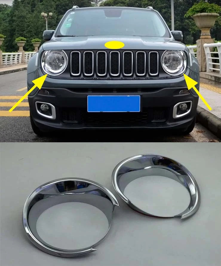Head Light Cover Trim for 2015-2018 Jeep Renegade Front Lamp ABS 2 x (2015-2018)