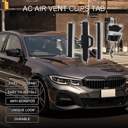 AC Air Vent Clips for BMW 3 Series G20 G21, 4 Series G22, Black Silver Tone (2019-2023)