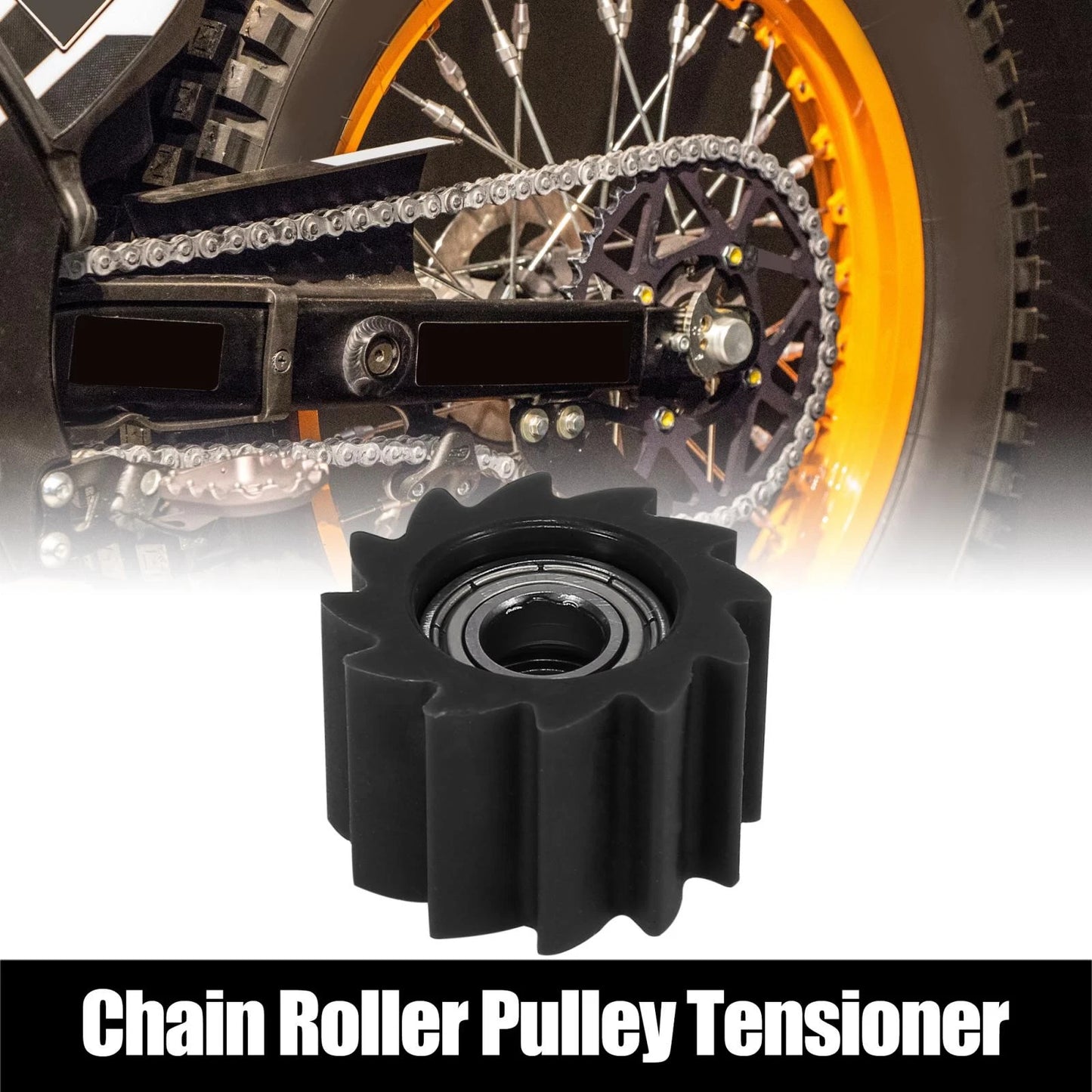 10mm Hole Chain Roller Pulley Tensioner Black Serrated for Motorcycle