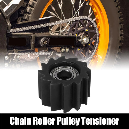 10mm Hole Chain Roller Pulley Tensioner Black Serrated for Motorcycle