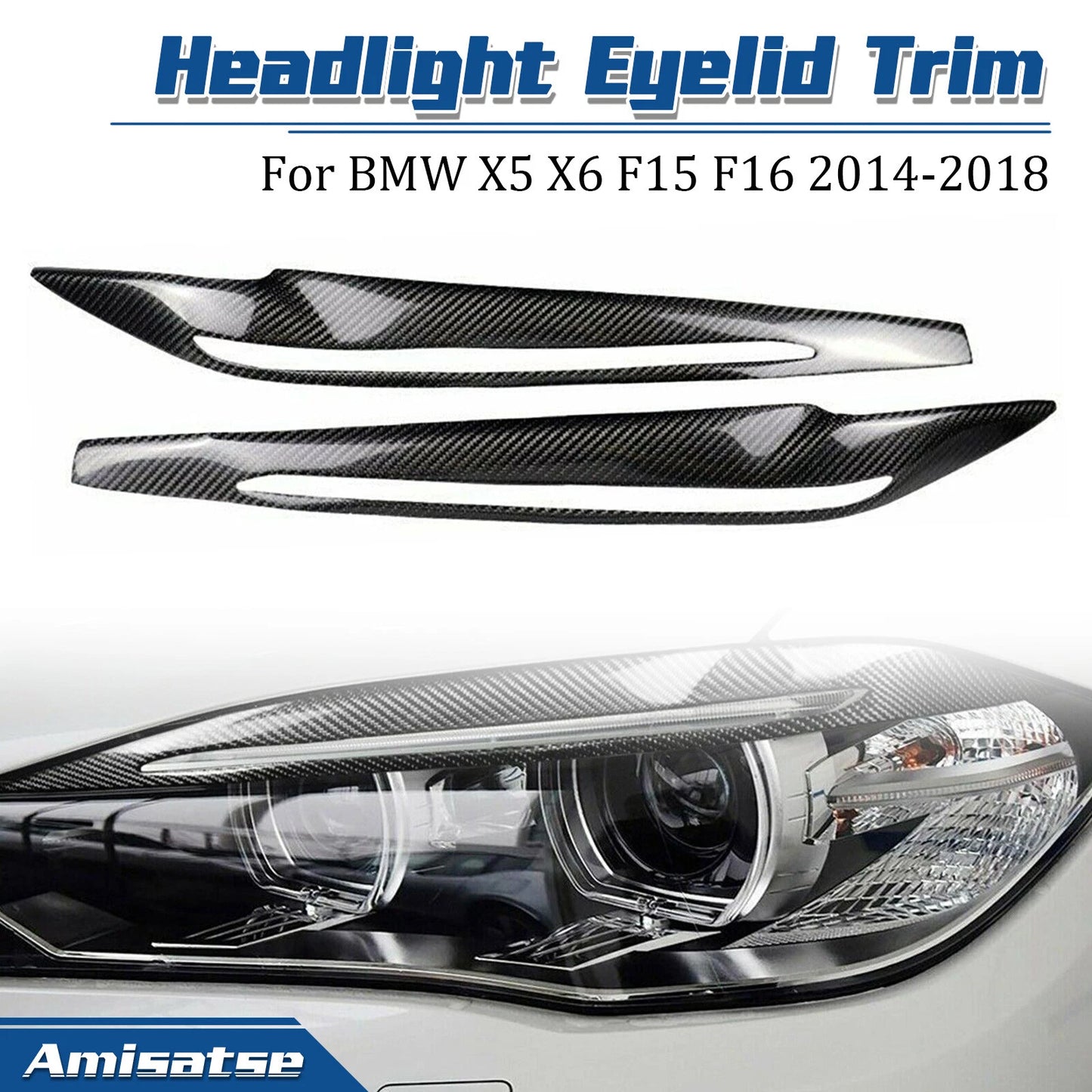 Black Headlight Eyelid Covers for BMW X5M X6M F15 F16 F85 F86 (2014-2018)