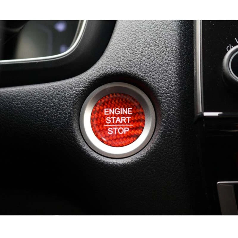 Red Carbon Fiber Engine Start Button Cover Trim Fit For Accord CRV CIVIC 2018+