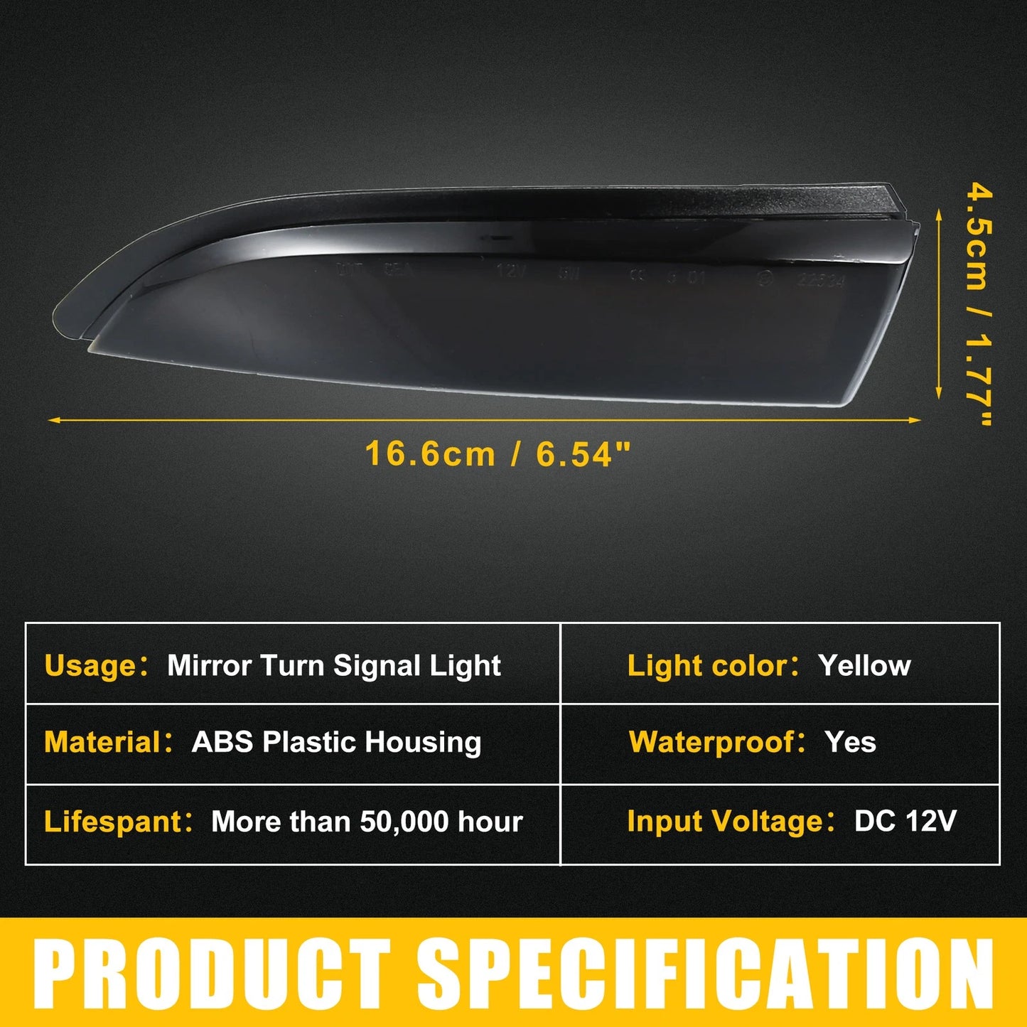 Mirror Turn Signal Light for Ford Fiesta Plastic Black 1 Pair (2011-2019)