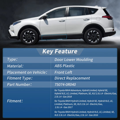 Rear Left Door Lower Trim Garnish for Toyota RAV4 2016-2018