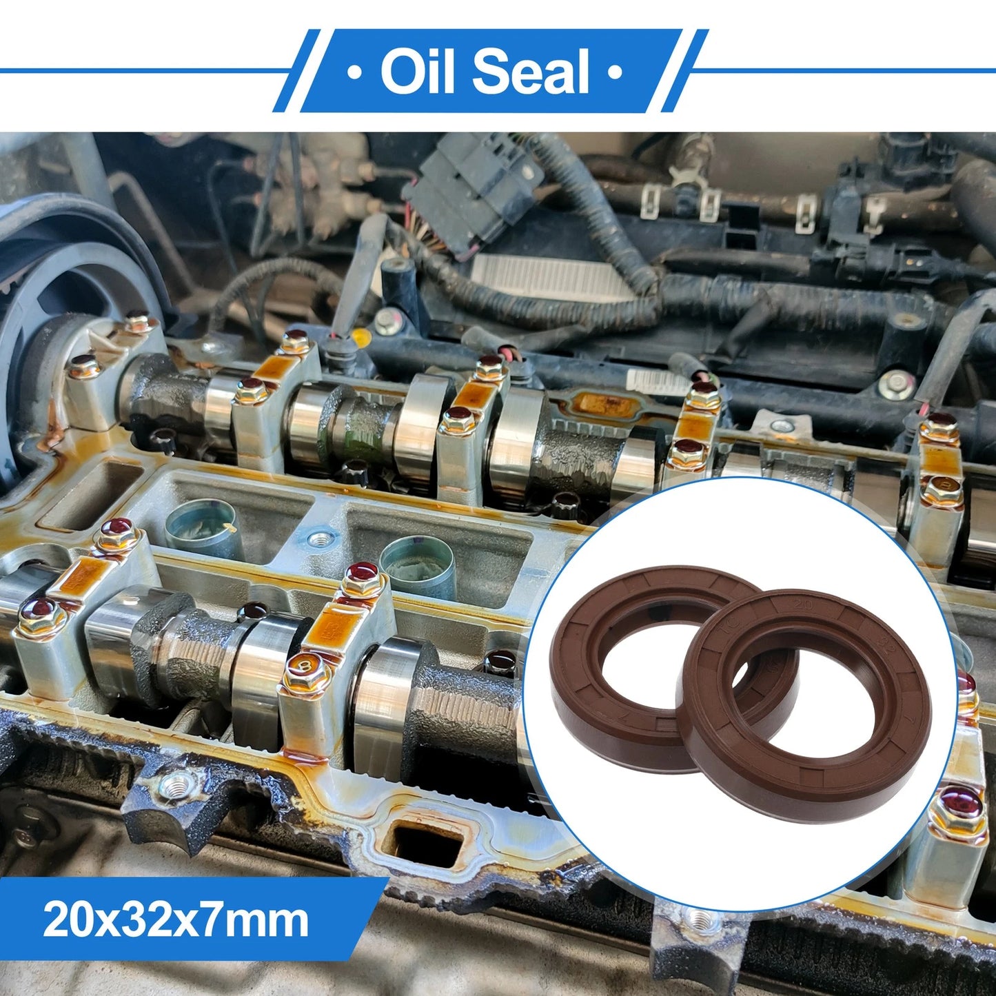 Oil Seal / 20x32x7mm / Rotary Shaft Seal FKM Rubber 2 x Brown for Make Model
