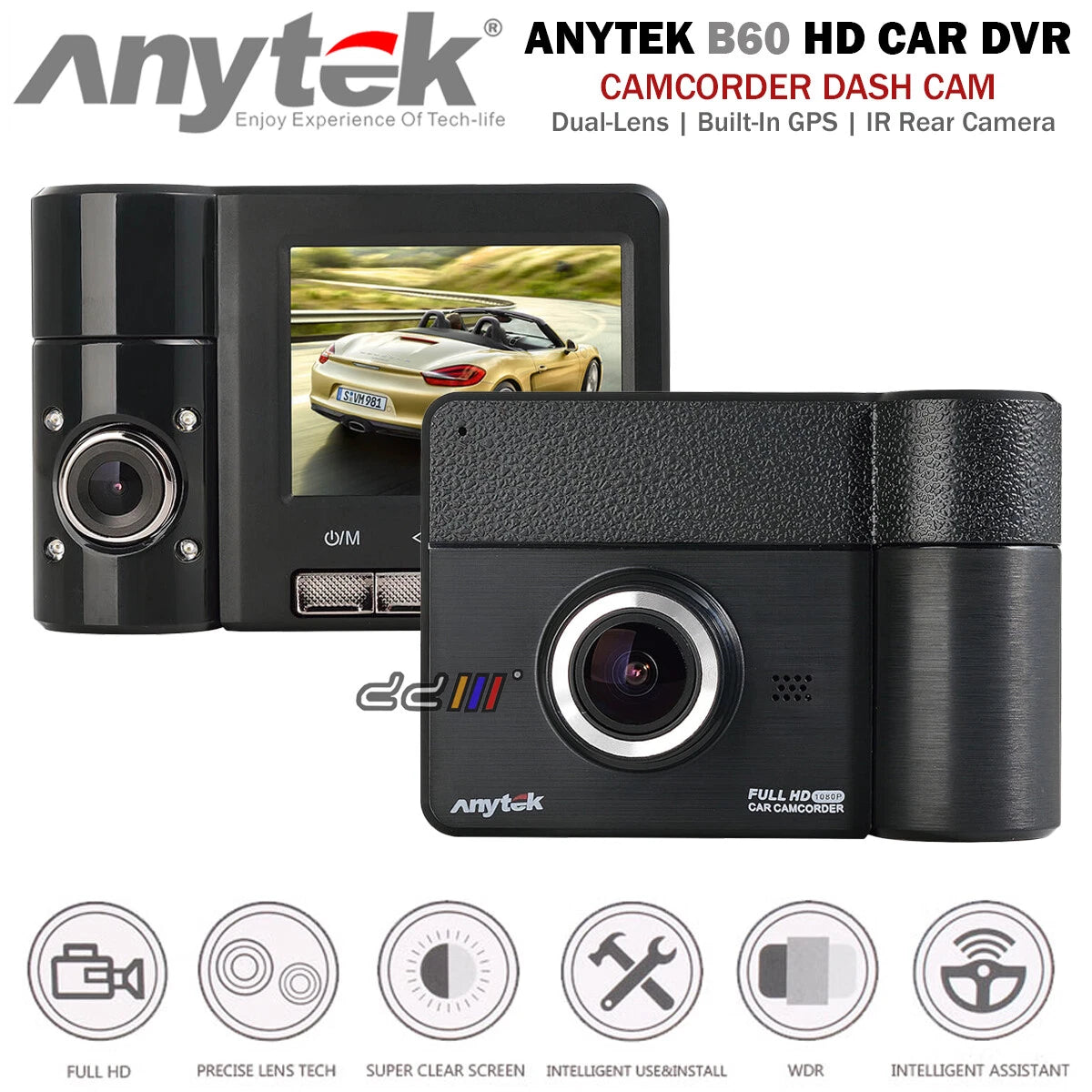 Dual Lens Camcorder for ANYTEK B60 (2018-2023) 1080p HD Car Dash DVR