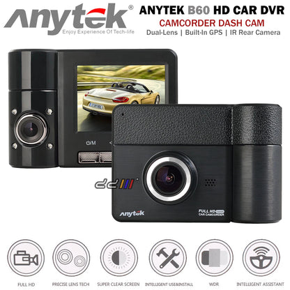 Dual Lens Camcorder for ANYTEK B60 (2018-2023) 1080p HD Car Dash DVR