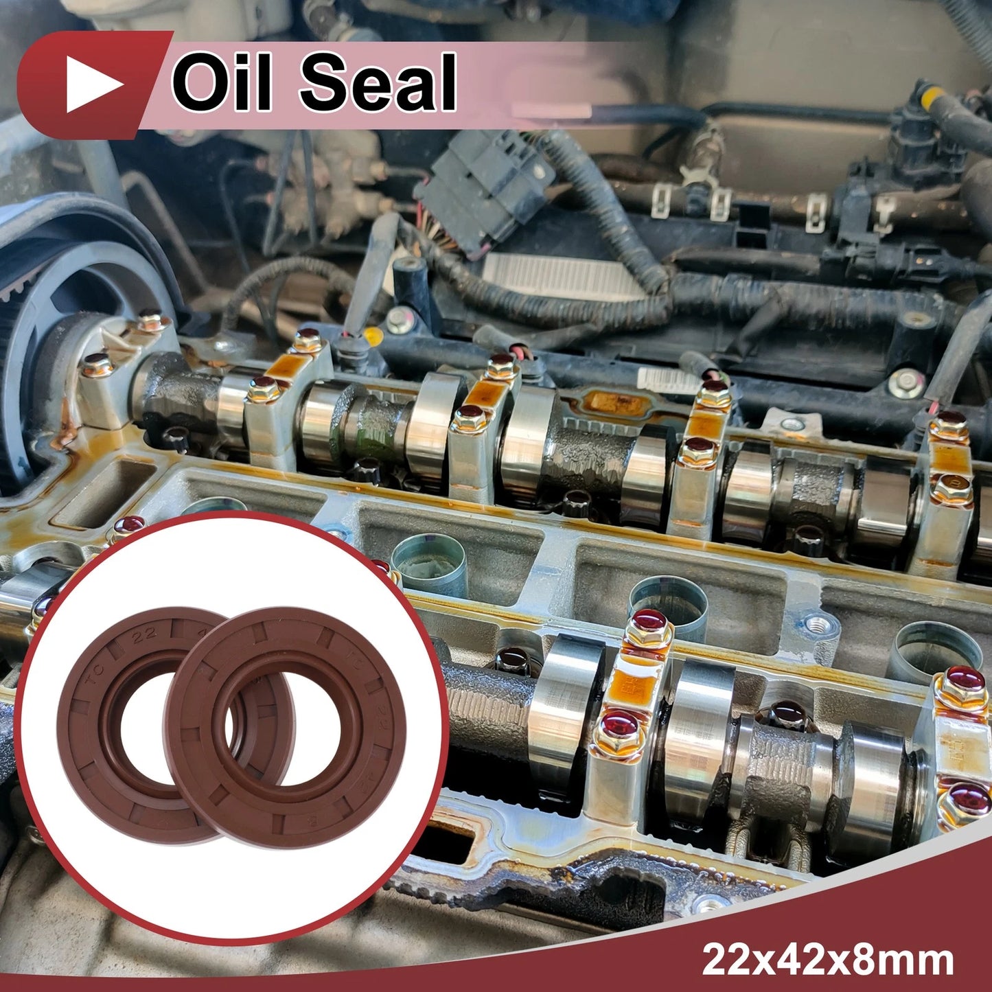 Oil Seal 22x42x8mm Seal Ring Rotary Shaft Seal FKM Rubber 2 x for Car
