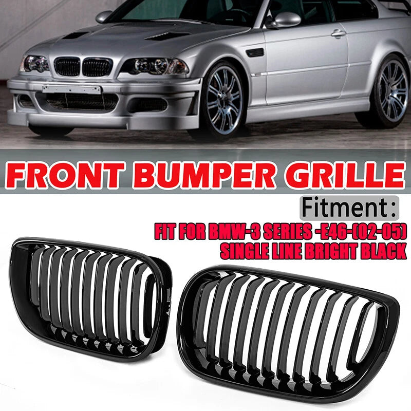 Gloss Black Front Bumper Kidney Grille for BMW E46 325i 2002-2005