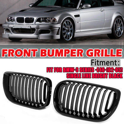 Gloss Black Front Bumper Kidney Grille for BMW E46 325i 2002-2005