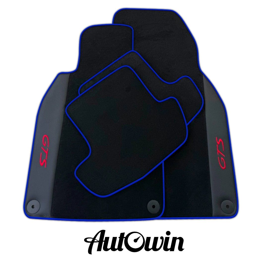 AutoWin Black Floor Mats for Porsche 911-992 GTS (2020-2023) - Dark Blue Trim