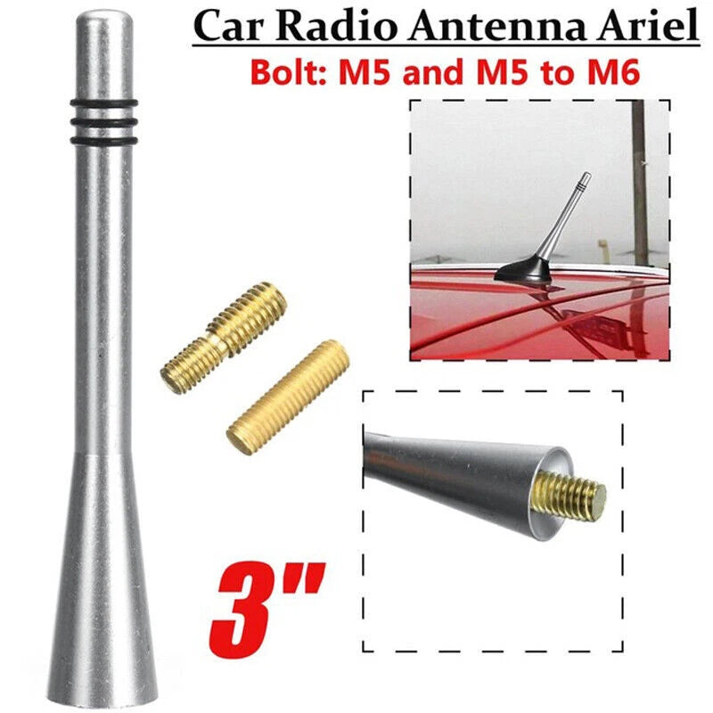 Universal Chrome 8CM Short Stubby Antenna for Car AM/FM Radio Mast