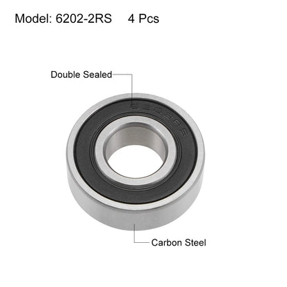 4x Deep Groove Ball Bearings Z2 15x35x11mm Double Sealed Carbon Steel
