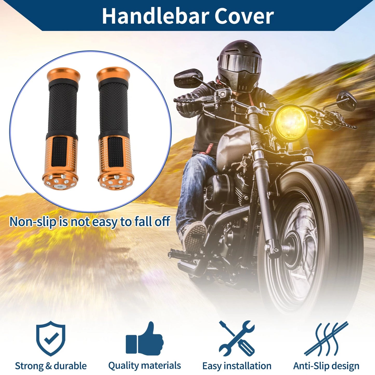 23 x 25 mm Hand Grips Cover Aluminum Alloy Rubber Orange 1 Pair for Motorcycle