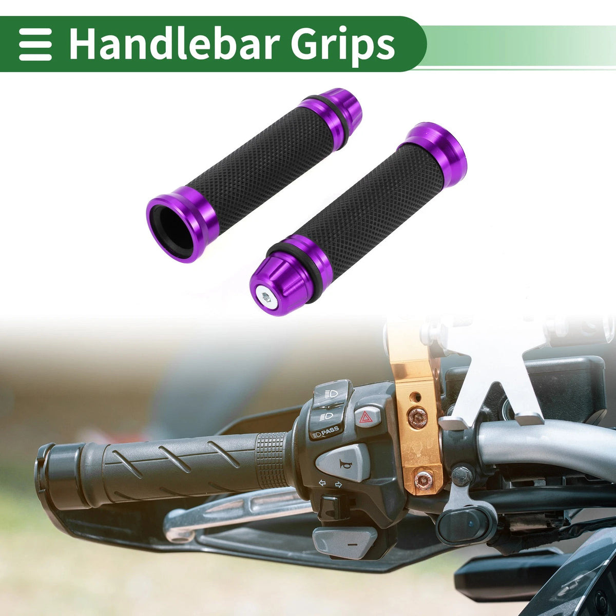 7/8" 22mm Hand Grips Cover for Motorcycle Rubber Black Purple