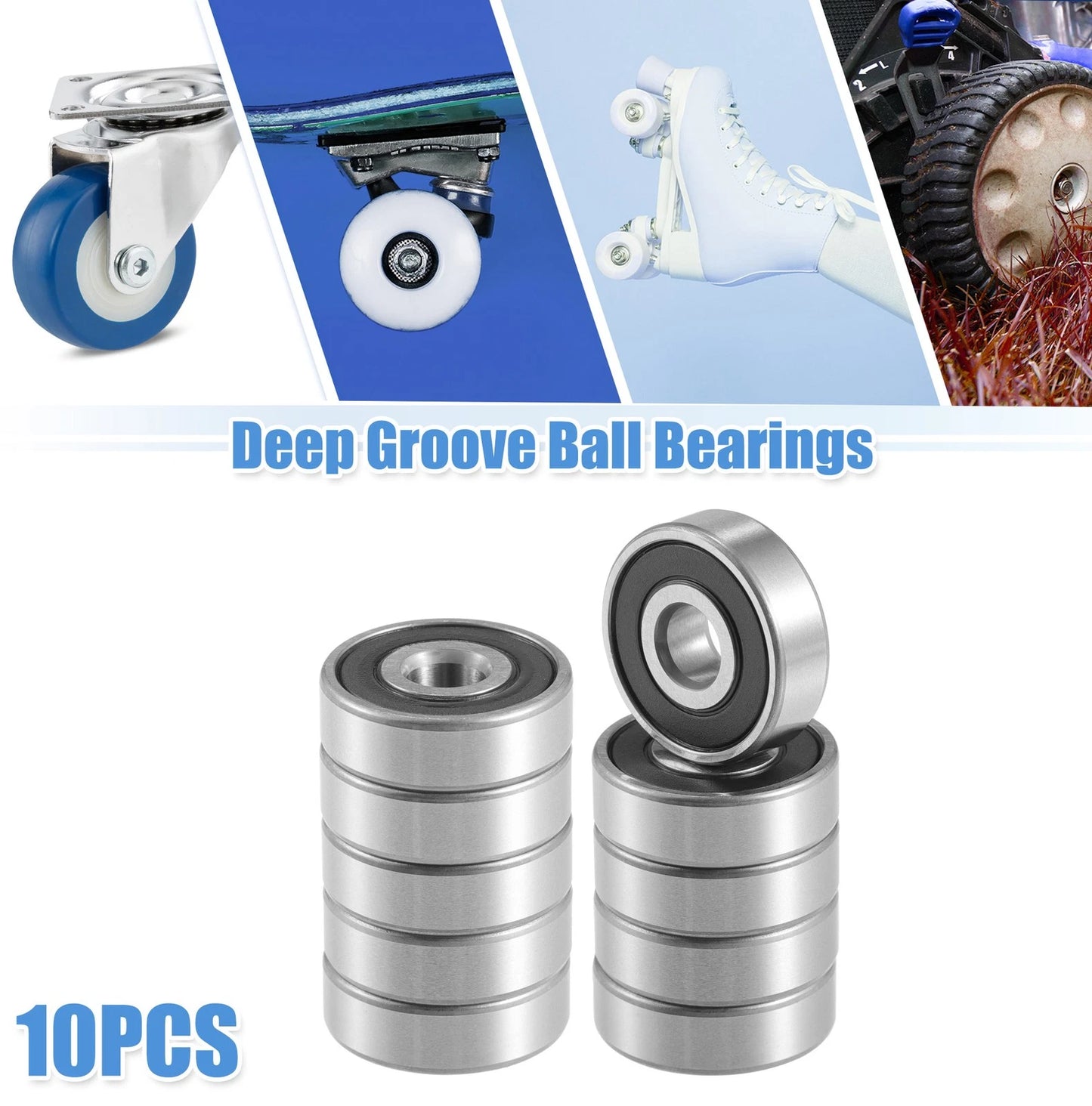 10 Pcs 6x19x6mm Double Rubber Seal Deep Groove Ball Bearings for Car