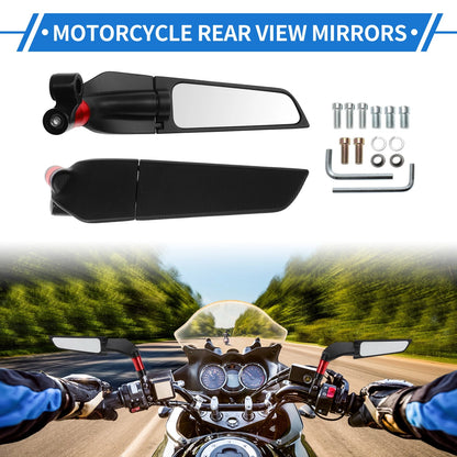 Pair M8/M10 Polygonal Rear View Mirrors for Motorcycle Black Red