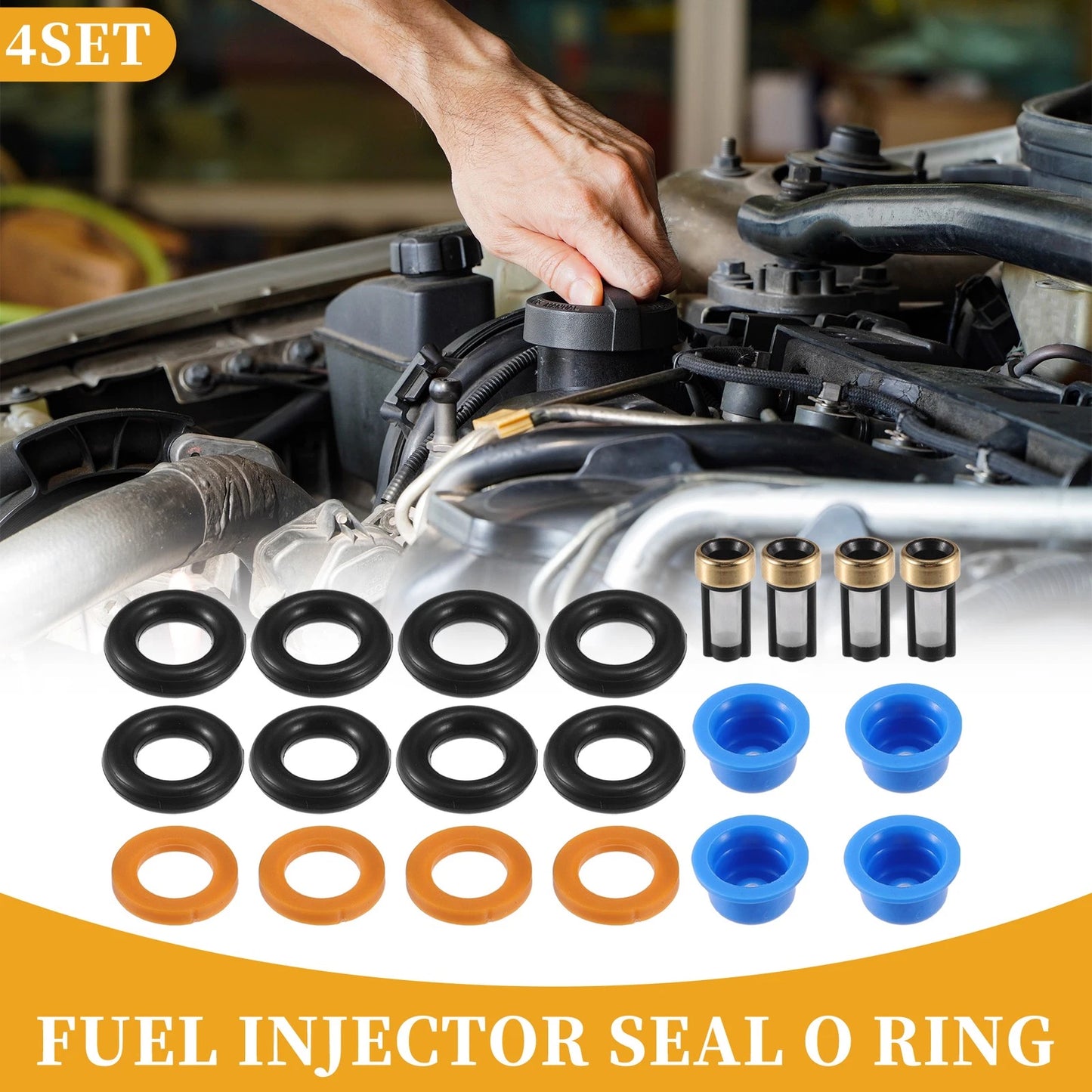 Fuel Injector Seal O Ring for Ford Thunderbird (NBR Rubber, 4 x Sets)