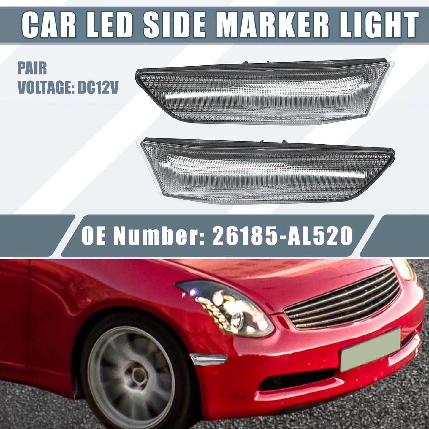 Pair LED Side Marker White Light for Infiniti G35 (2003-2006) Clear Lens
