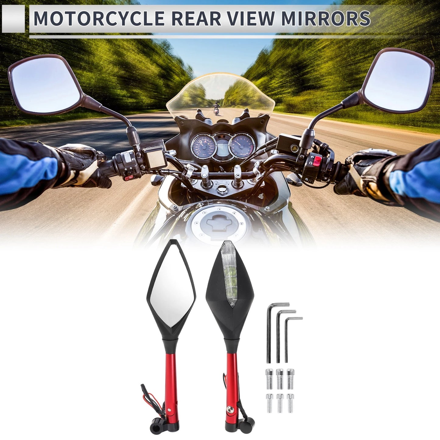 M8/M10 Motorcycle Rear View Mirror Handlebar Mirror Red Aluminum Alloy 1set