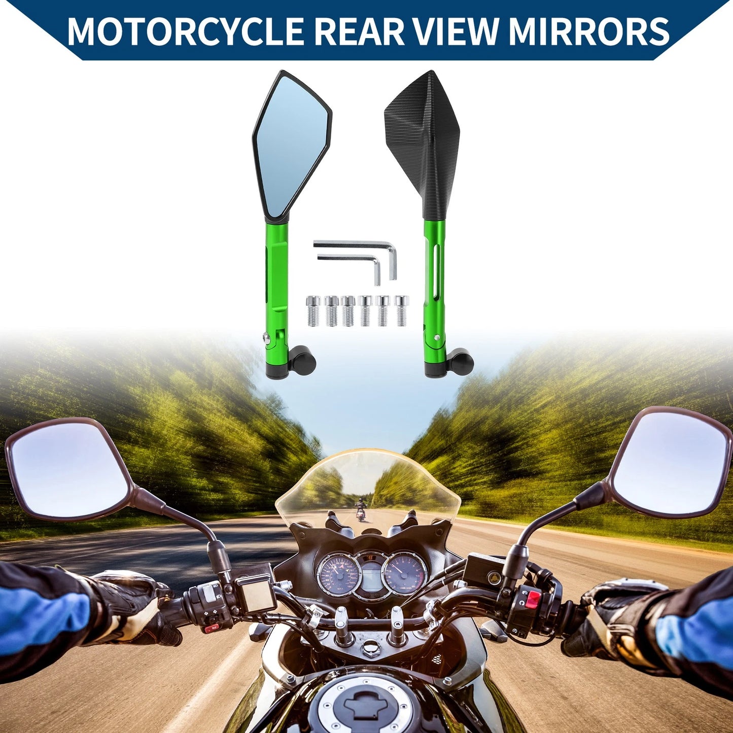 M8/M10 Rear View Mirror Prismatic Black Green Aluminum for M8/M10 Motorcycle