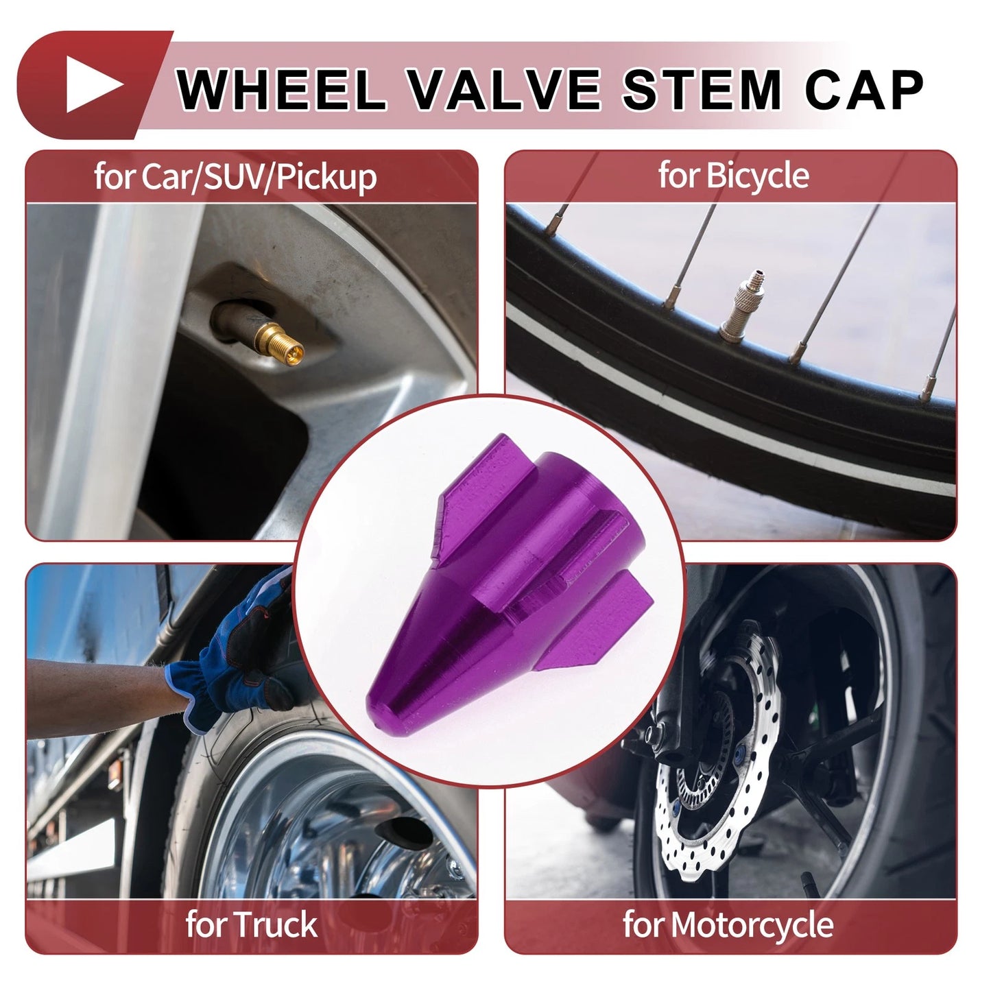 4 x Purple Mini Rocket Style Tire Valve Stem Dust Covers for Car