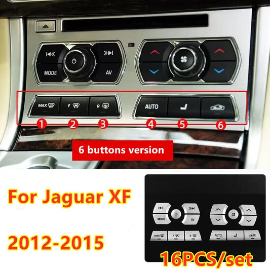 16X Silver Air Conditioning Button Sticker Trim for Jaguar XF (2012–2015)