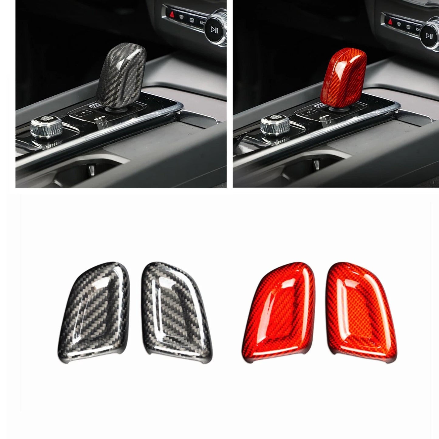 Black Carbon Fiber Gear Shift Knob Cover for Volvo XC40 S60 (2020-2023)